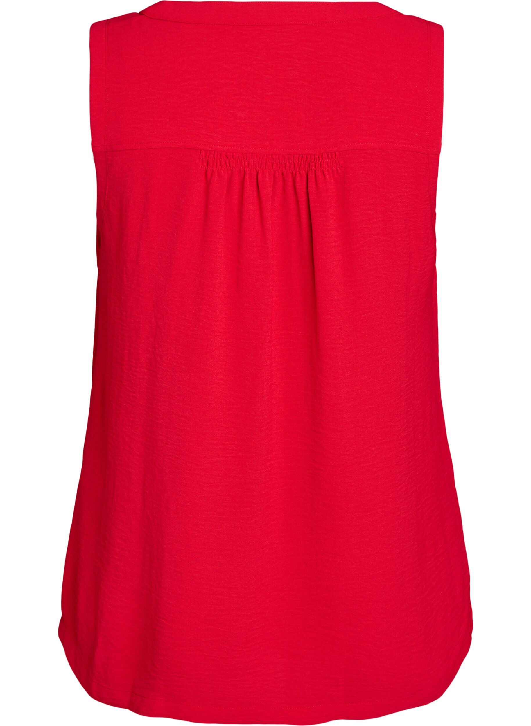 Zizzi&AElig;rmel&oslash;s top med rynkedetaljer, R&oslash;d, Packshot image number 1