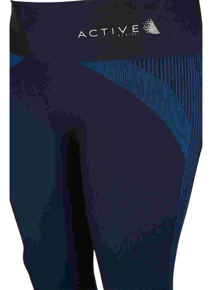 Seamless træningstights med striber, Black w. Blue Depths, Packshot image number 2