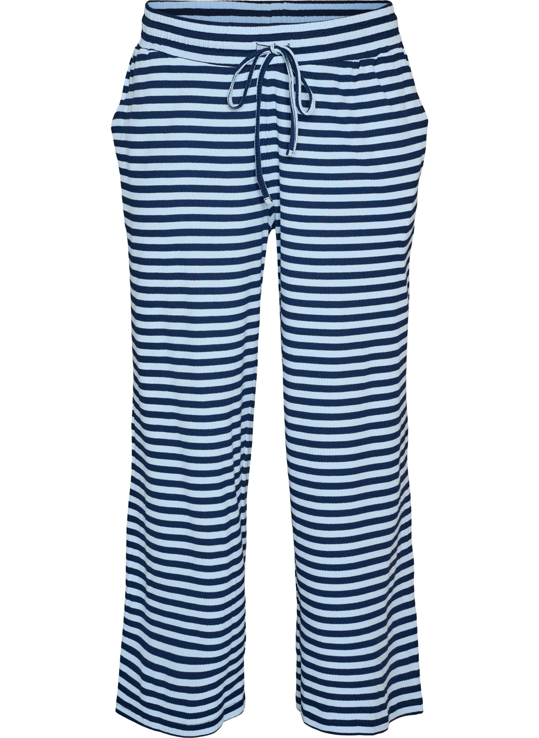 ZizziStribede natbukser med h&oslash;j talje og brede ben, Bl&aring;, Packshot image number 0