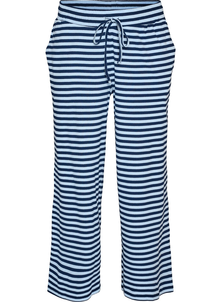 Stribede natbukser med h&oslash;j talje og brede ben, Bl&aring;, Packshot image number 0