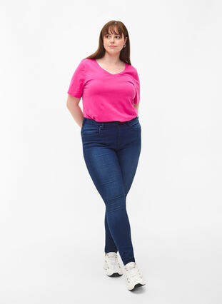 Ensfarvet basis t-shirt i bomuld, Raspberry Rose, Model image number 2