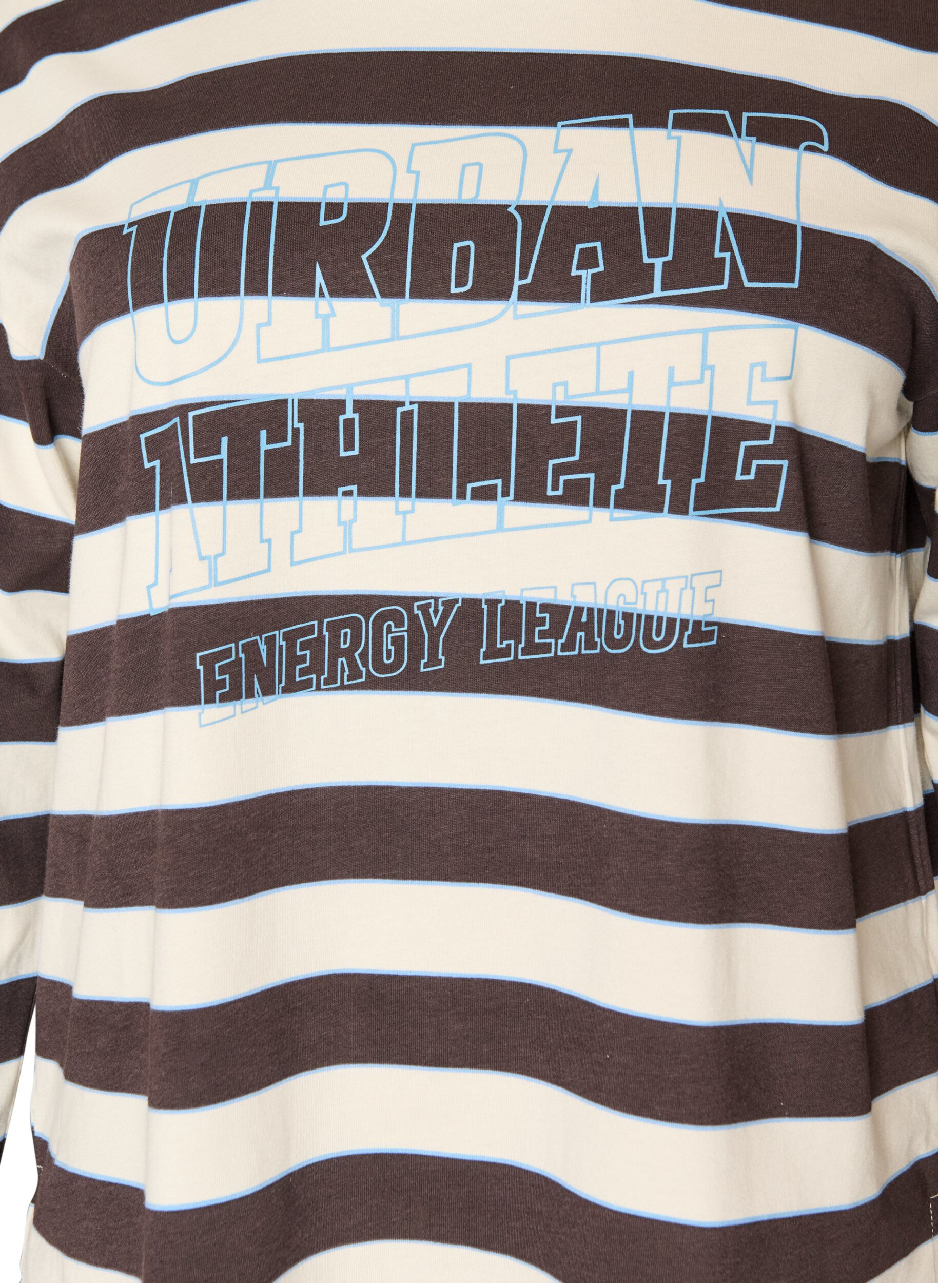 ZizziStribet jerseybluse med sporty tekstprint, Brun, Packshot image number 2