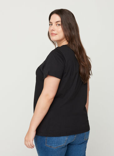 Bomulds t-shirt med nitter, Black, Model image number 1