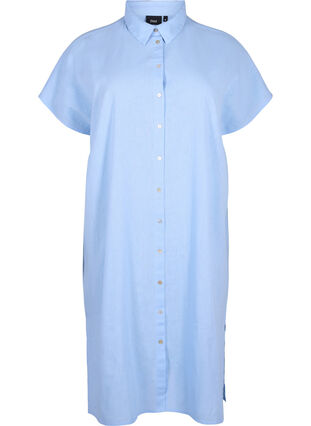 Lang skjorte i bomuldsmix med hør , Serenity, Packshot image number 0