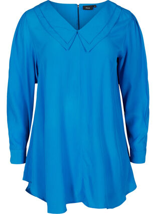 Viskose tunika med v-udskæring og krave, Princess Blue, Packshot image number 0