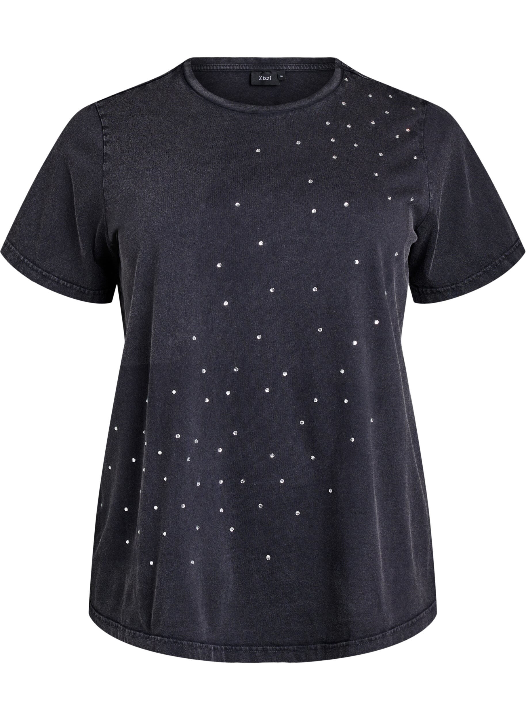 Zizzi T-shirt i &oslash;kologisk bomuld med rhinestone, Gr&aring;, Packshot image number 0