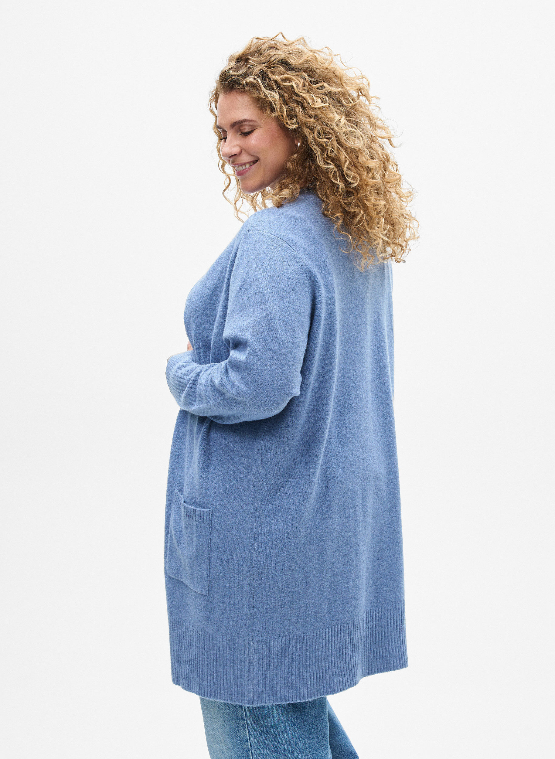 ZizziMeleret strik cardigan med lommer, Bl&aring;, Model image number 2