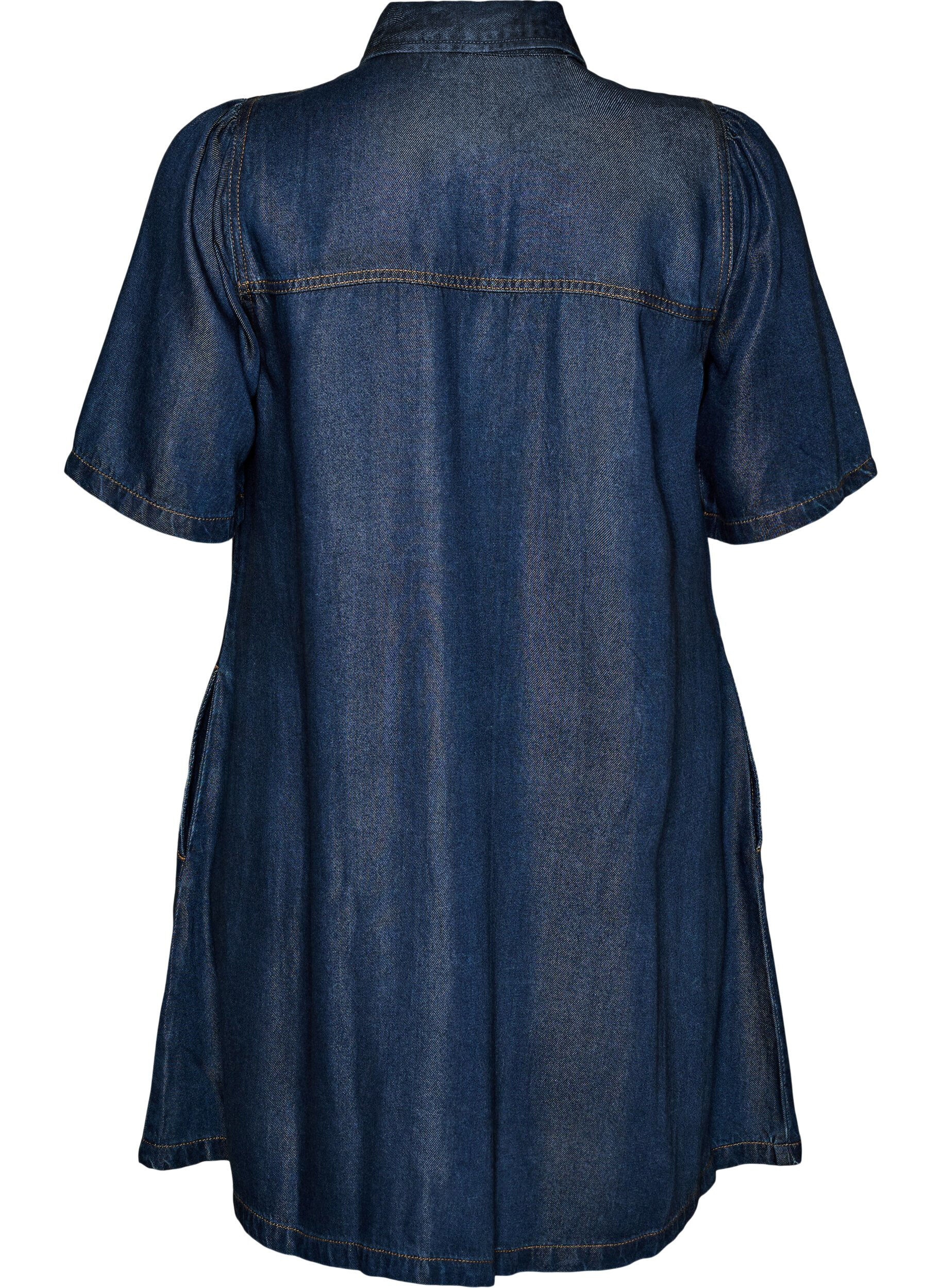 ZizziDenimkjole i lyocell med knapper og korte &aelig;rmer, Bl&aring;, Packshot image number 1
