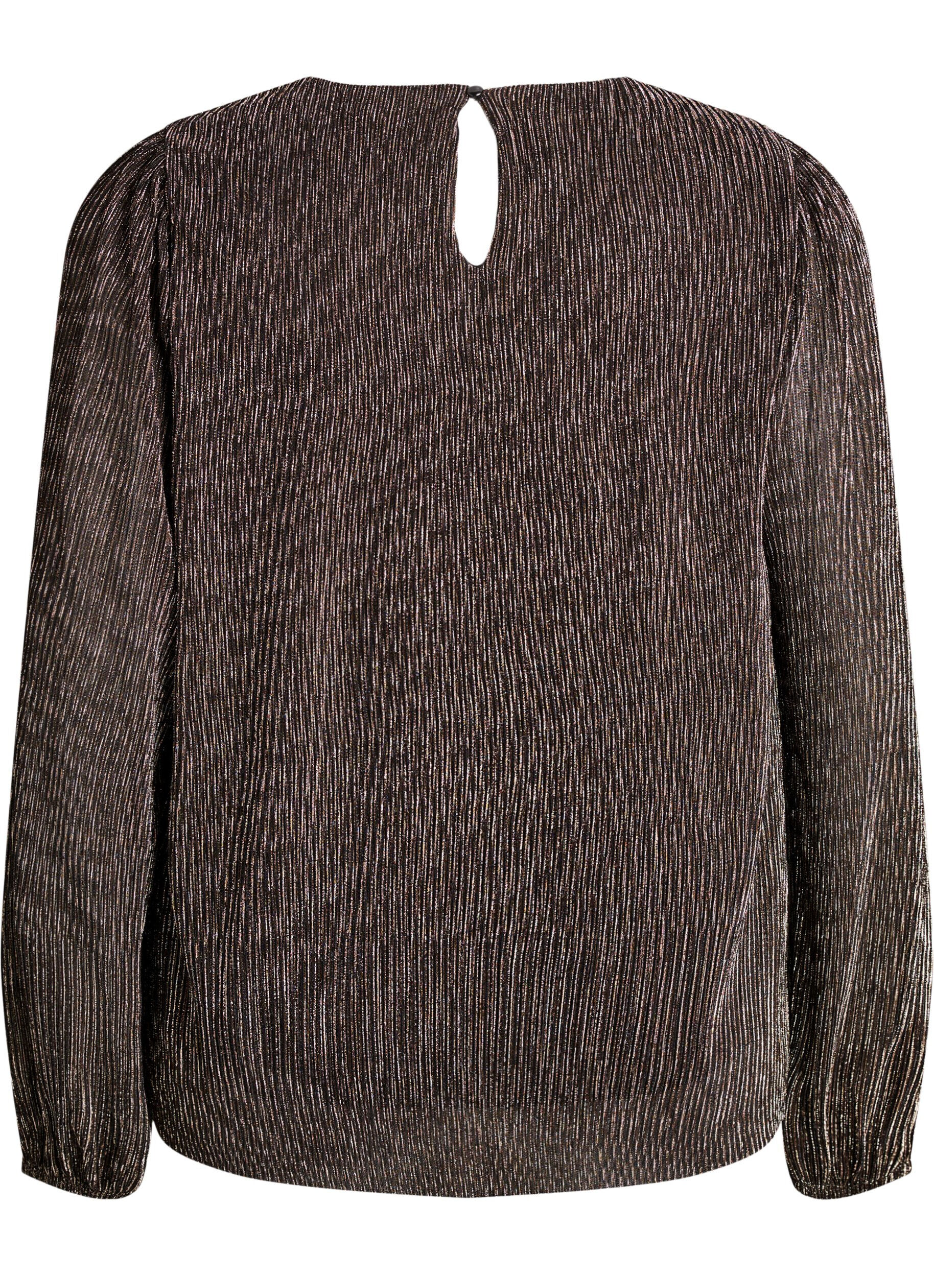 Zizzi Festbluse med glitterstriber og lange &aelig;rmer, Sort, Packshot image number 1