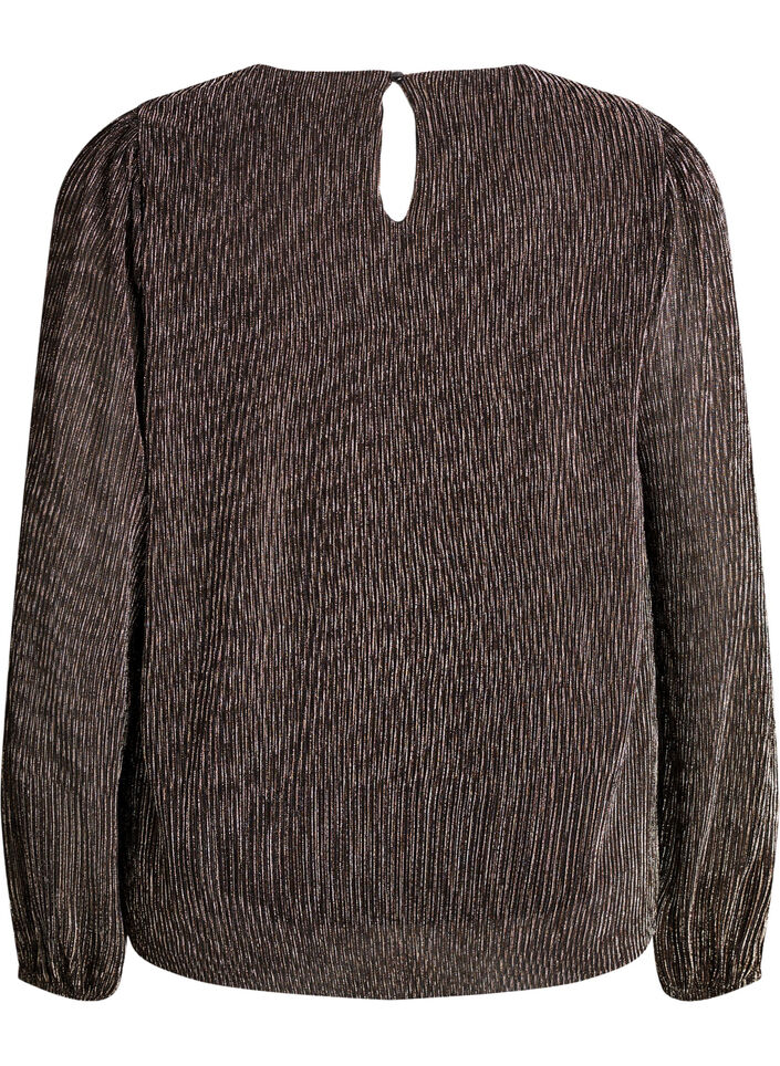 Festbluse med glitterstriber og lange ærmer, Sort, Packshot image number 1