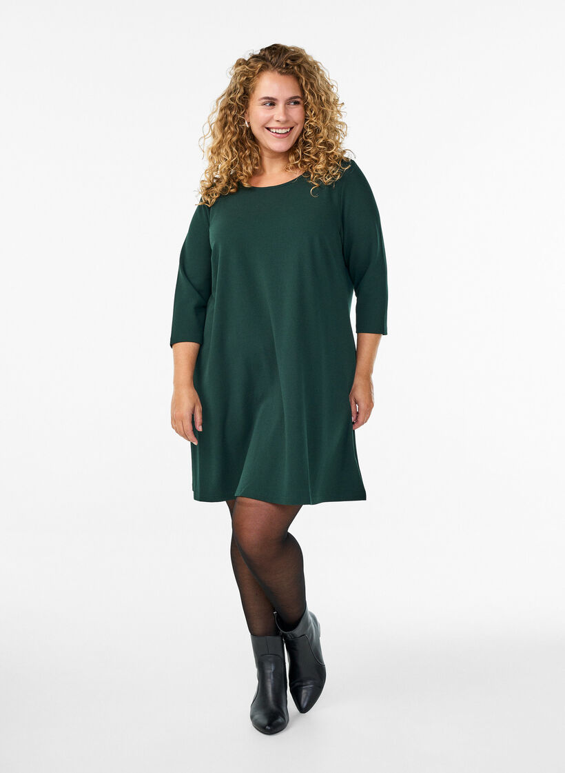 Kort kjole med a-facon og 3/4 &aelig;rmer, Gr&oslash;n, Model image number 1