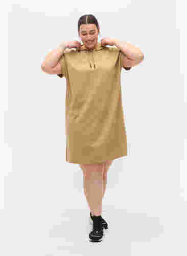Sweatkjole med hætte og korte ærmer, Tannin, Model image number 2