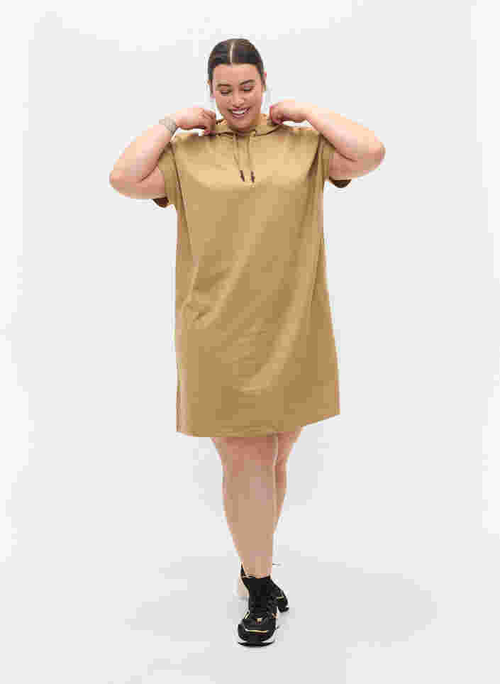 Sweatkjole med hætte og korte ærmer, Tannin, Model image number 2