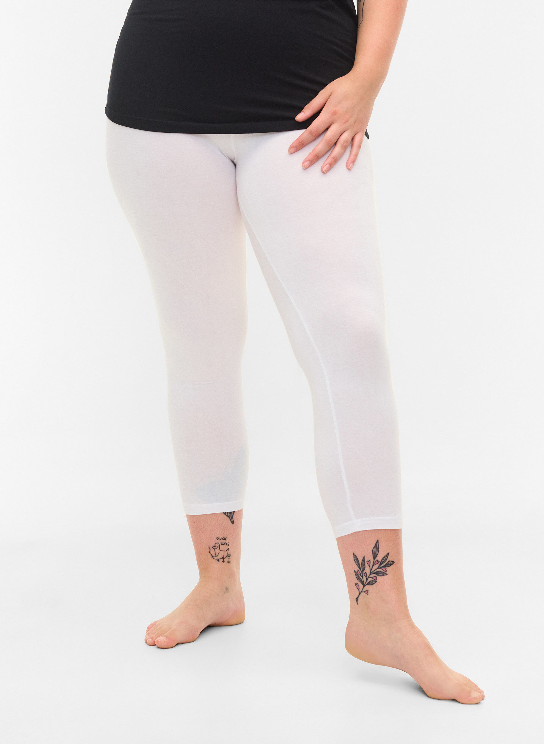 Zizzi Basis 3/4 leggings, Bright White, Model image number 2