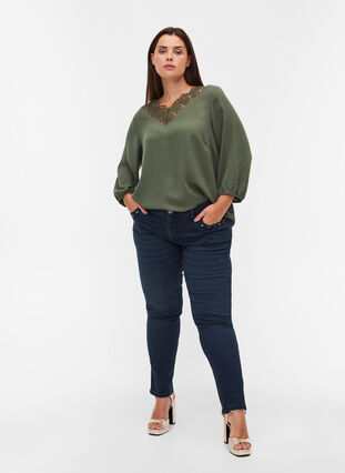 Slim fit Emily jeans med nitter , Dark blue, Model image number 0