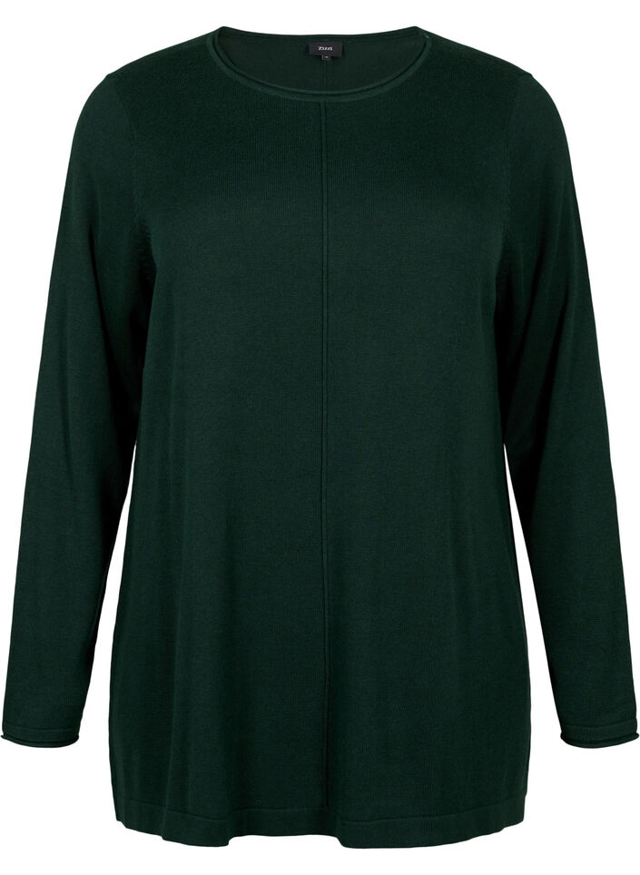 Strikbluse i bomulds-viskosemix, Gr&oslash;n, Packshot image number 0