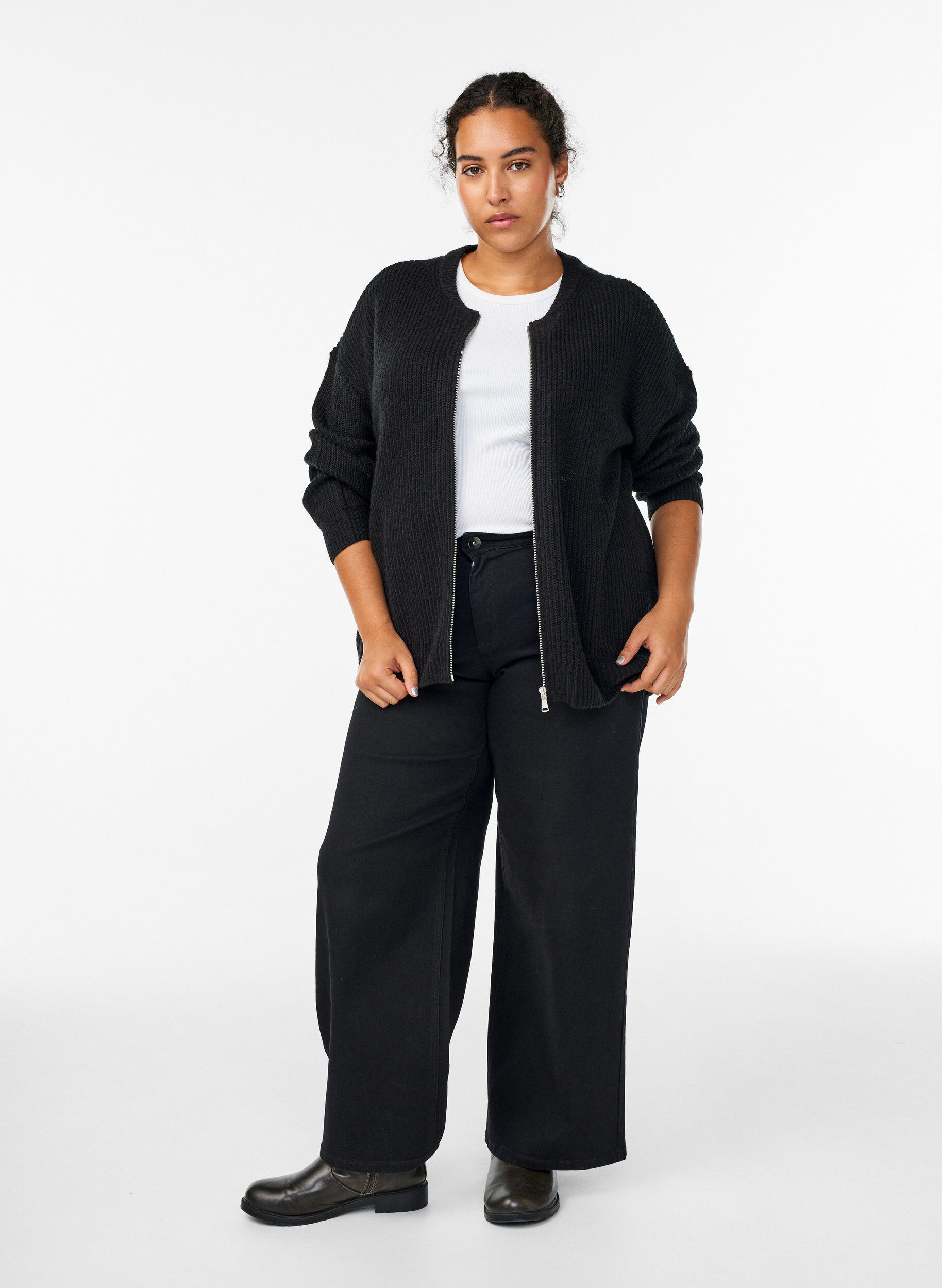 ZizziStrik cardigan med lynl&aring;s, Sort, Model image number 1