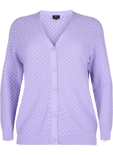 Mønstret bomulds cardigan, Lavender, Packshot image number 0