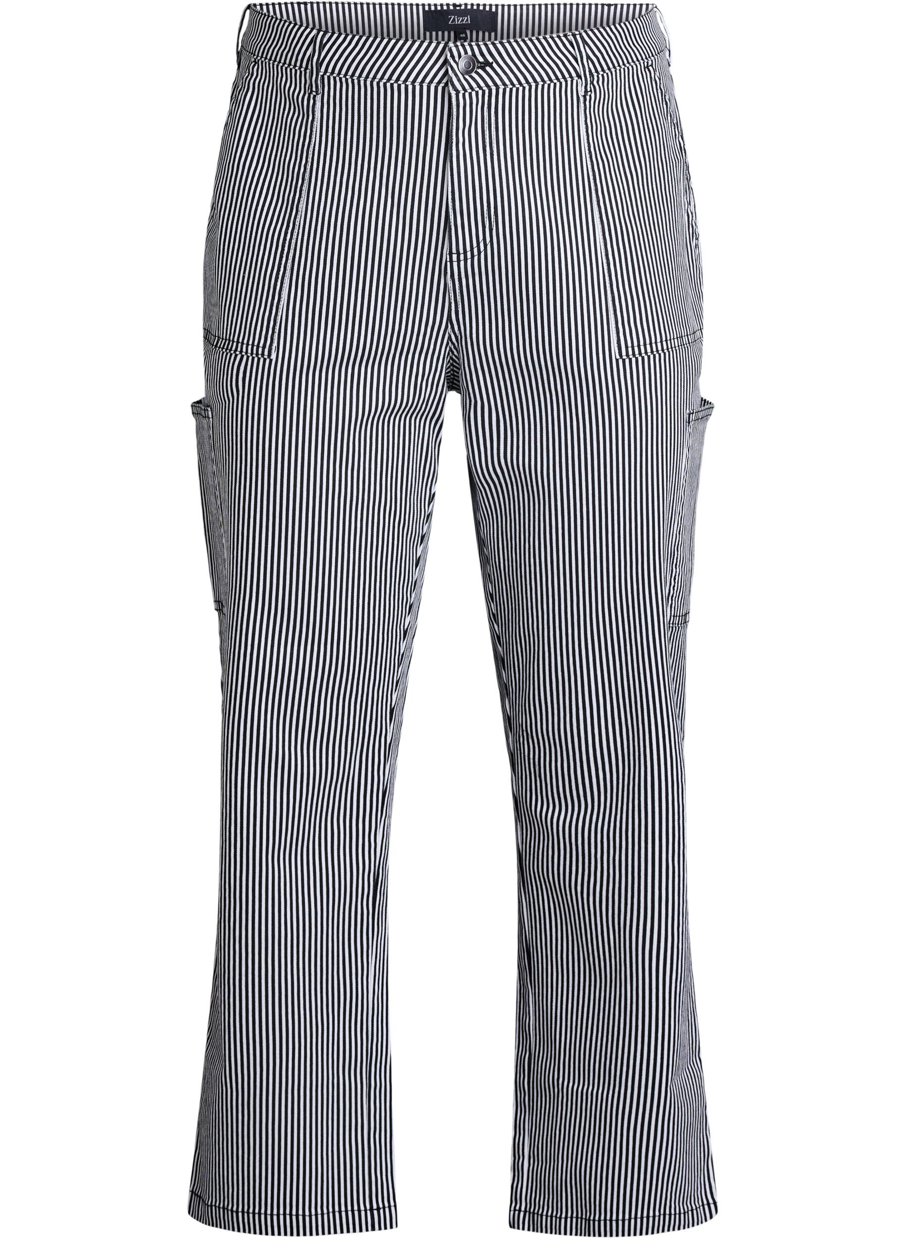 Zizzi Stribede cargojeans med h&oslash;j talje, Sort, Packshot image number 0