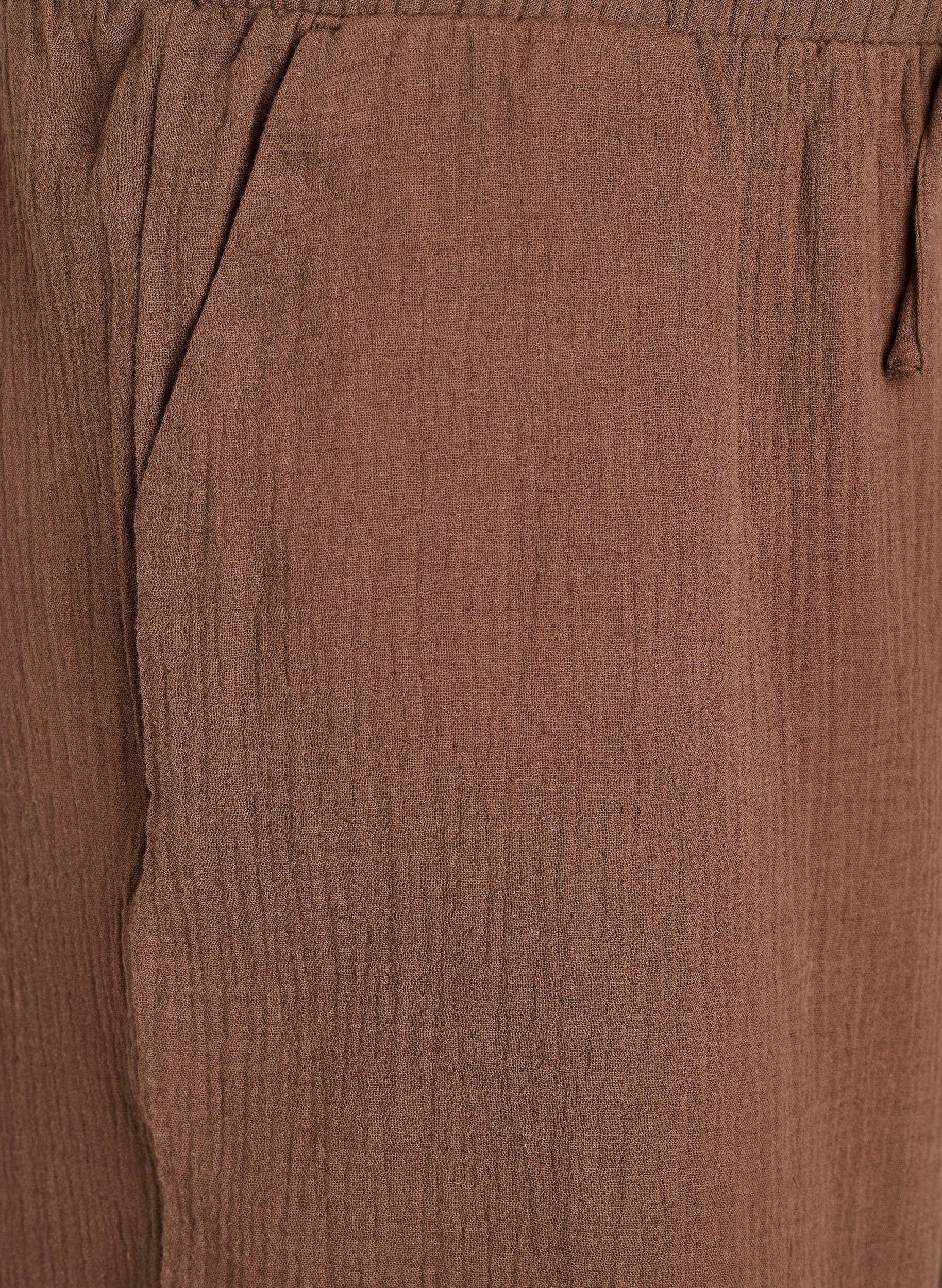 Zizzi Culottebukser i bomuldsmusselin med h&oslash;j talje, Brun, Packshot image number 2