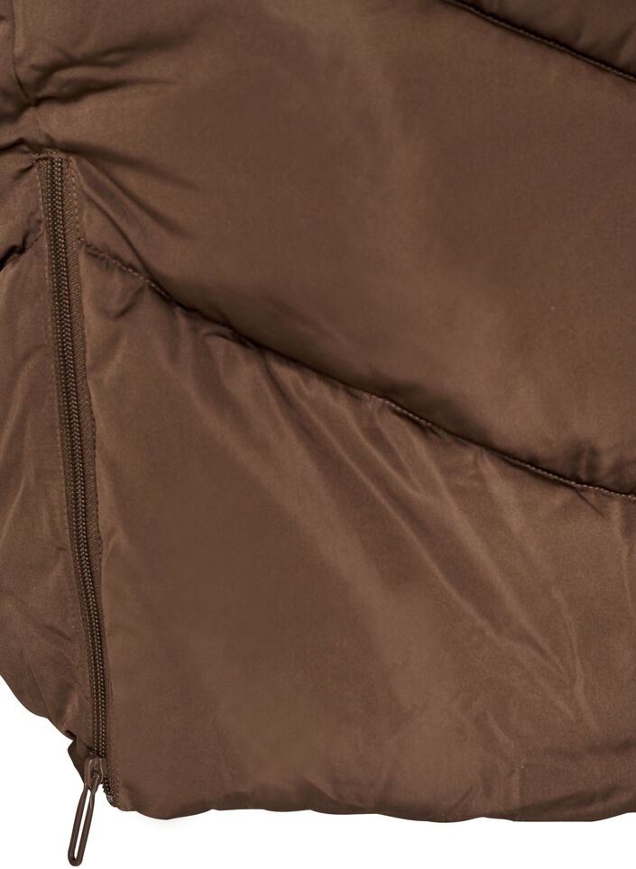 Lang pufferfrakke med h&aelig;tte og lommer, Brun, Packshot image number 4