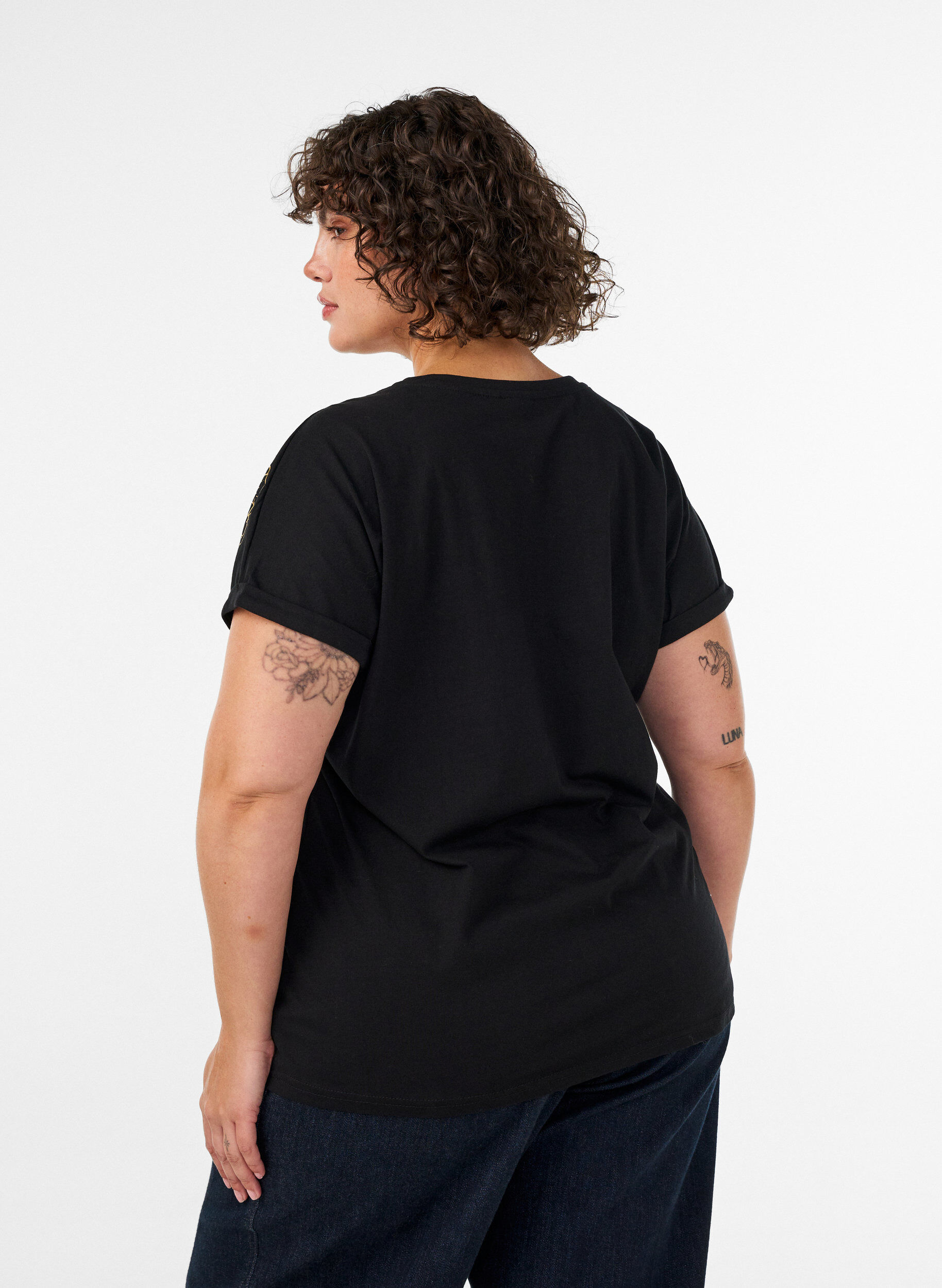 ZizziT-shirt i bomuld med blomstermotiv, Sort, Model image number 2