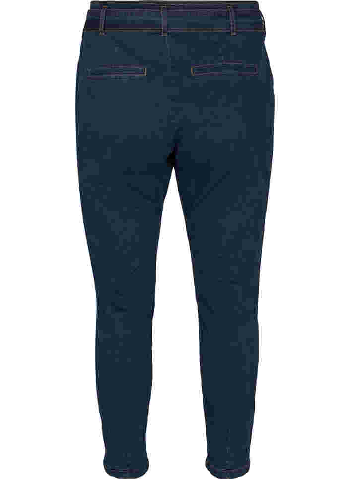 Cropped jeans med bælte, Blue denim, Packshot image number 1