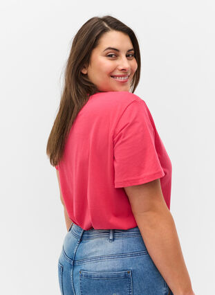 Kortærmet bomulds t-shirt med tryk , Raspberry TEXT, Model image number 1