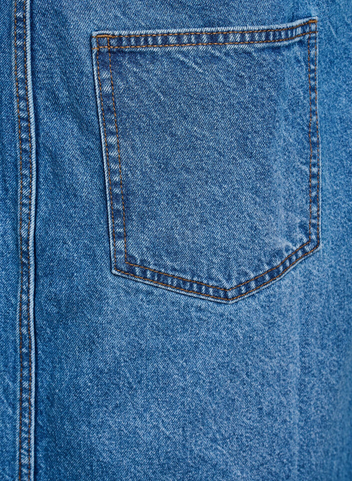 Midi denim overall-kjole, Bl&aring;, Packshot image number 3
