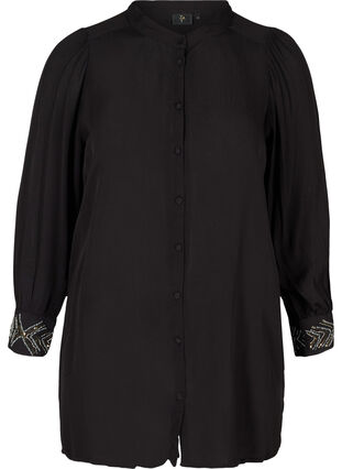 Lang viskose skjorte med perler, Black, Packshot image number 0