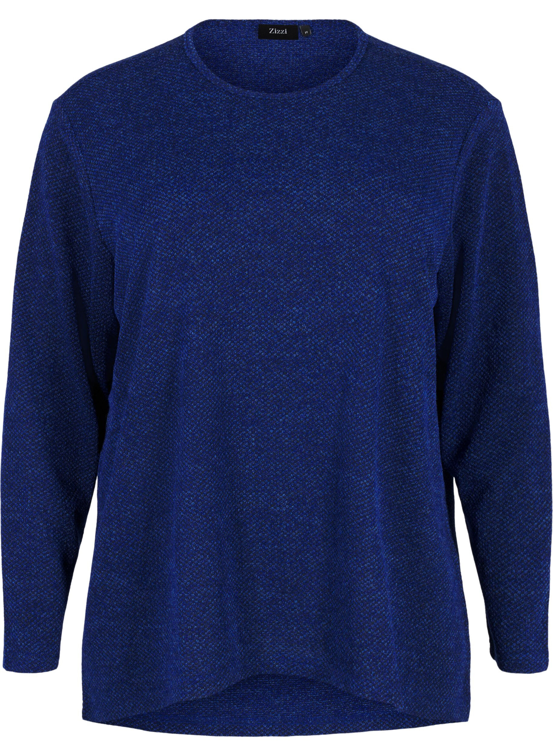 Zizzi Meleret bluse med rund hals og lange &aelig;rmer, Sodalite Blue, Packshot image number 0