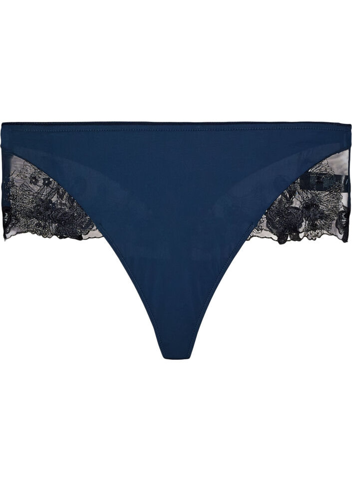 Hipster-string med blomsterbroderi og regul&aelig;r talje, Bl&aring;, Packshot image number 0