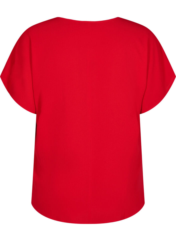 Bluse med korte &aelig;rmer og rund halsudsk&aelig;ring, R&oslash;d, Packshot image number 1