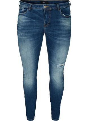 Ekstra slim Sanna jeans med regulær talje, Dark blue denim, Packshot image number 0
