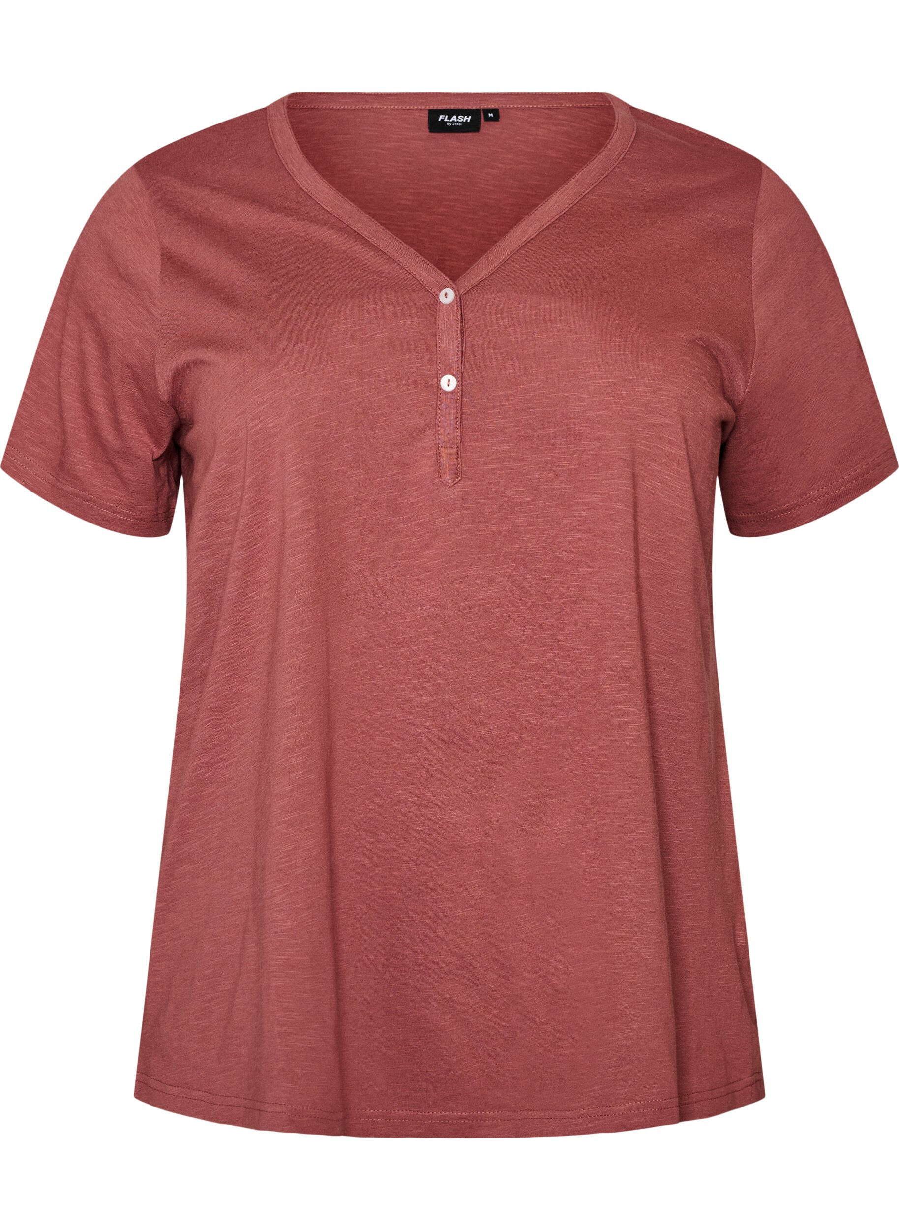 ZizziT-shirt med knapdetalje, Brun, Packshot image number 0