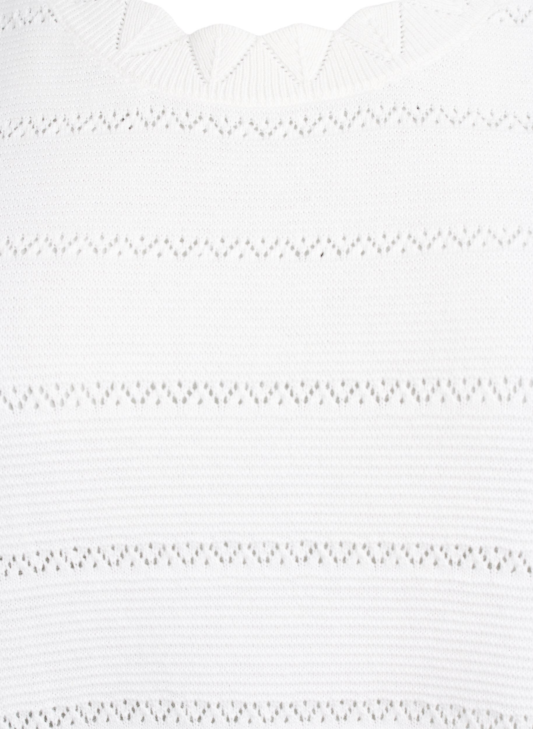 Zizzi Strikbluse med stribet hulm&oslash;nster og korte &aelig;rmer, Vanilla, Packshot image number 2