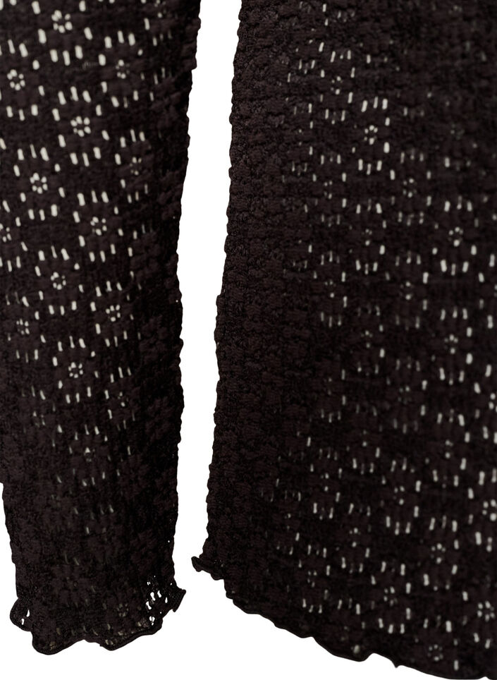 Bluse med hulm&oslash;nster og lange &aelig;rmer, Sort, Packshot image number 3
