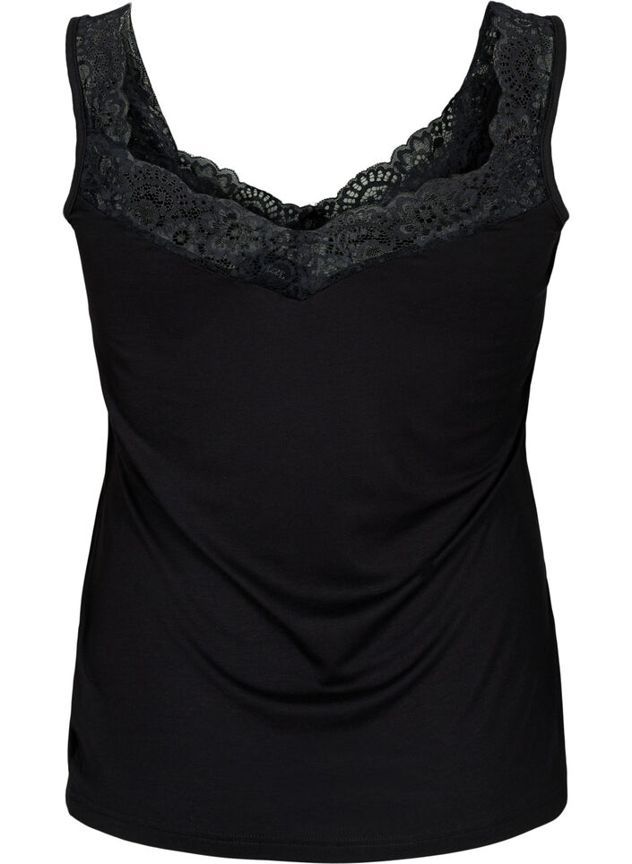 Viskose top med blondekant, Sort, Packshot image number 1
