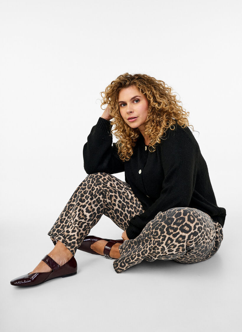 Strikcardigan med uld og knapper, Black Solid, Image image number 0