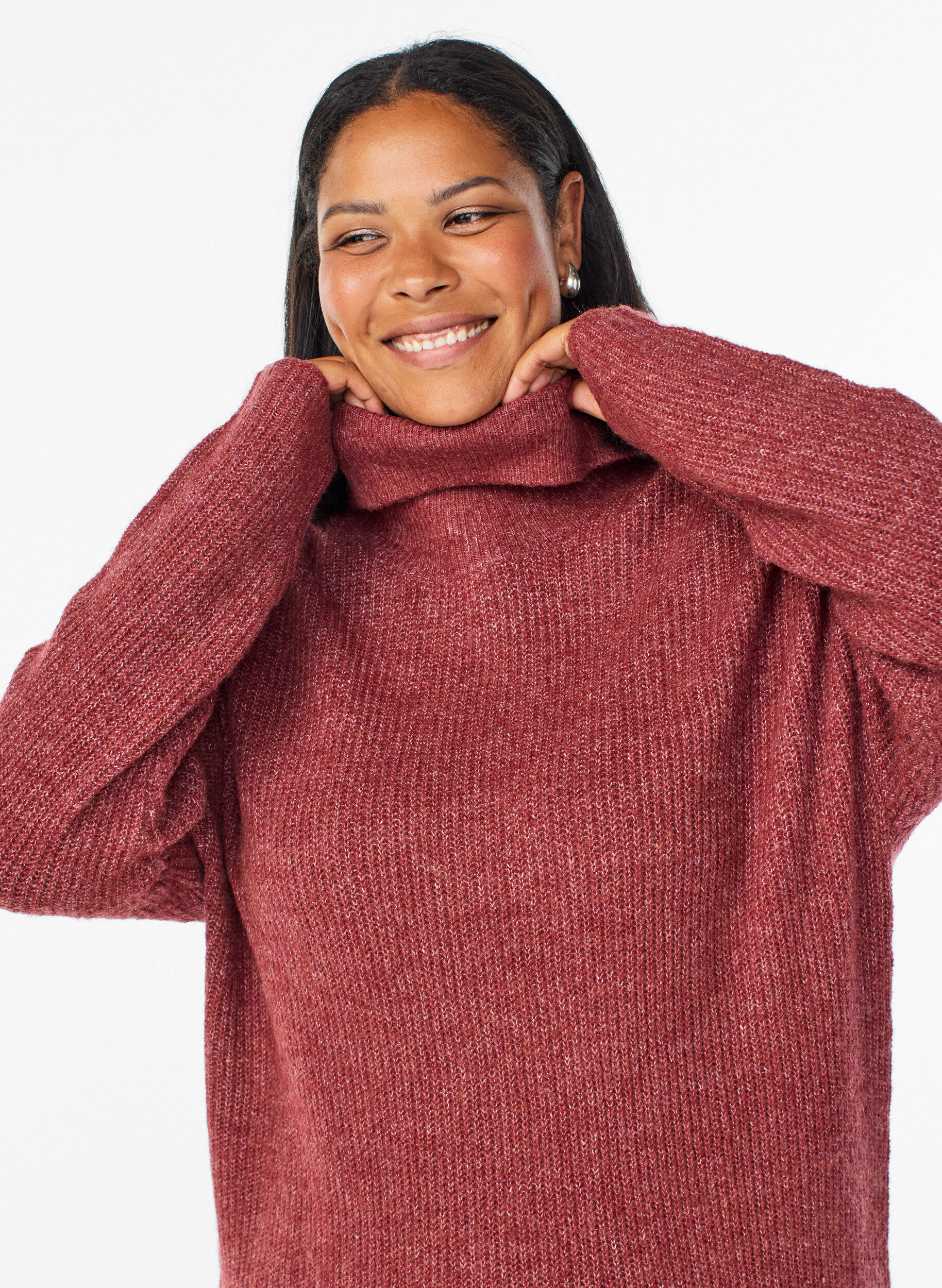 Zizzi FLASH - Strikkjole med rullekrave, R&oslash;d, Model image number 2