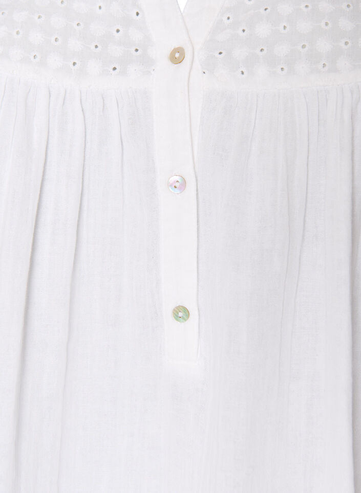 Bluse i bomuldsmusselin med broderi anglaise, Hvid, Packshot image number 2