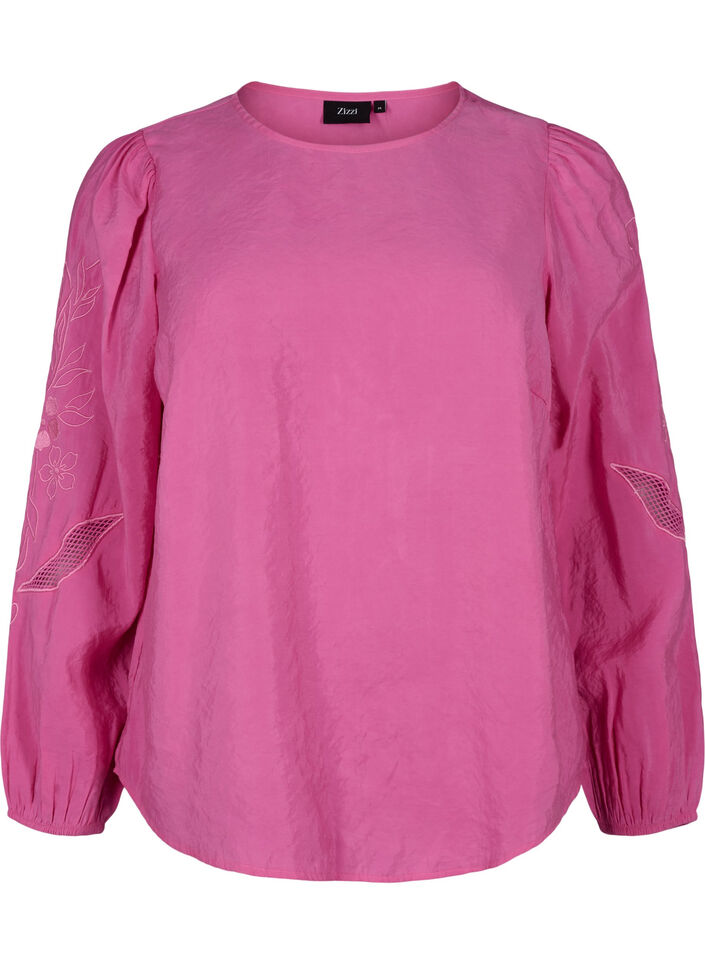 Bluse i TENCEL™ Modal med broderidetaljer, Phlox Pink, Packshot image number 0