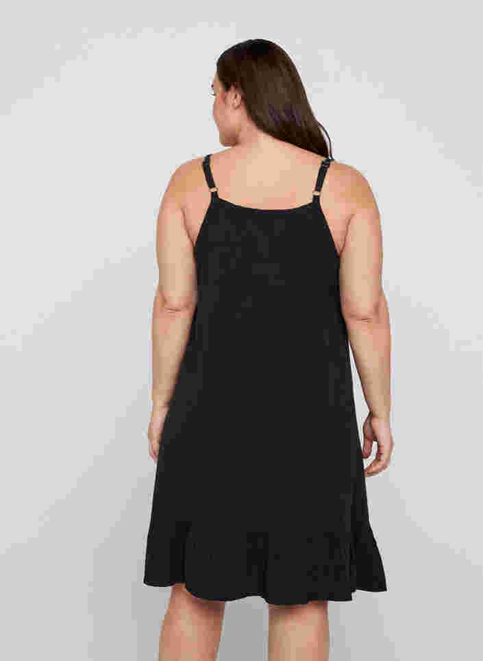 Bomuldskjole med tynde stropper og a-form, Black, Model image number 1