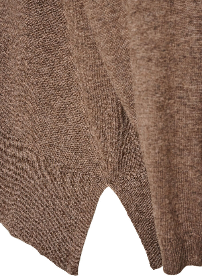 Strikbluse med rullekrave og l&oslash;s pasform, Brun, Packshot image number 3