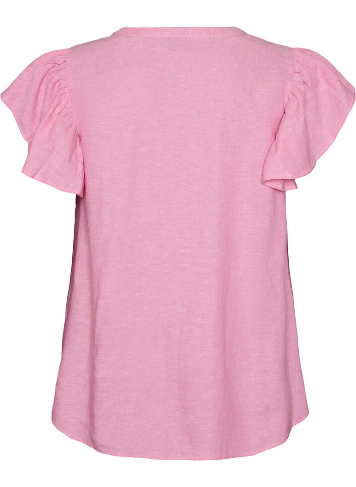 Bluse i viskose og h&oslash;r med fl&aelig;se&aelig;rmer, Lyser&oslash;d, Packshot image number 1