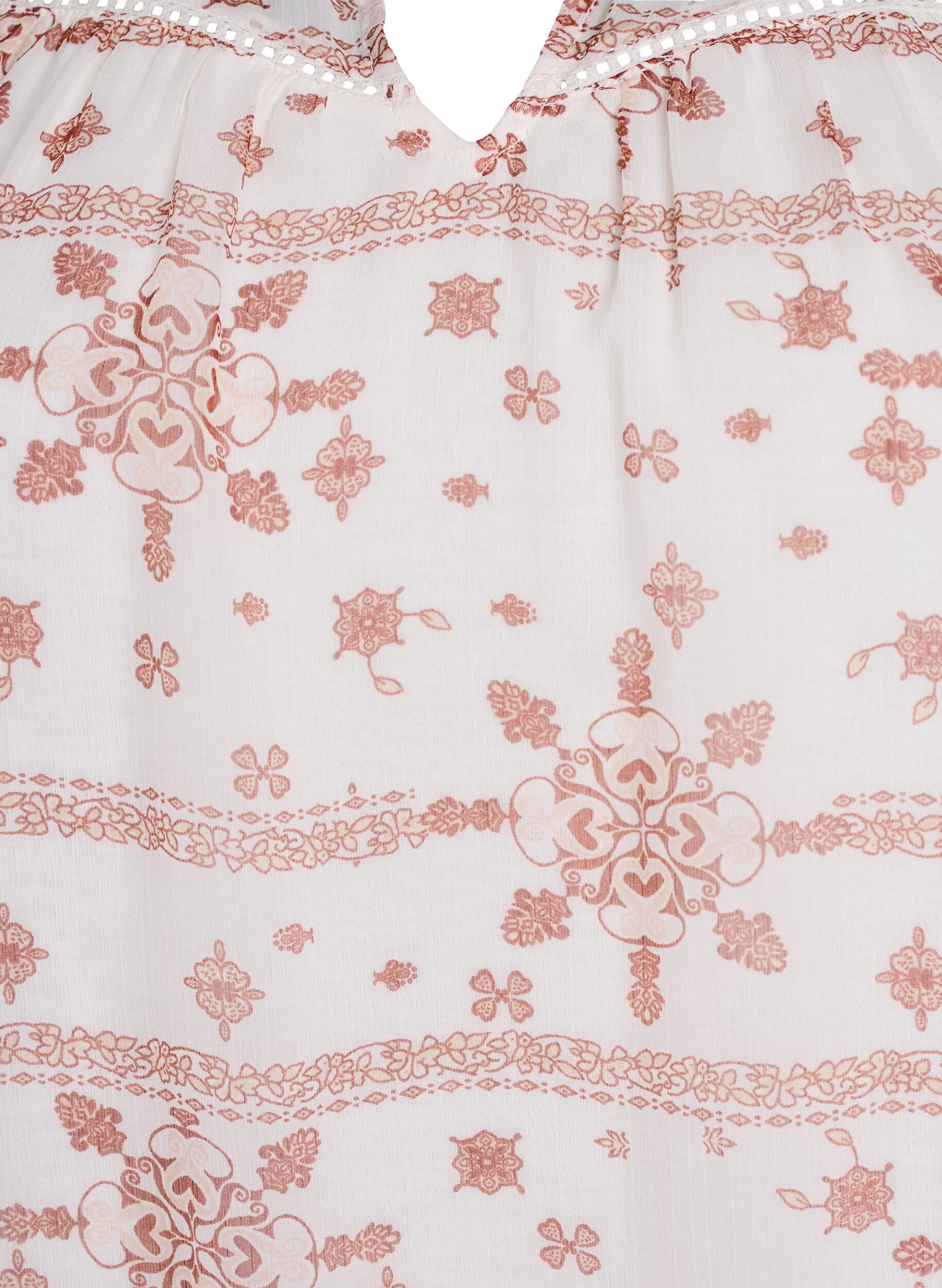 Zizzi M&oslash;nstret bluse med fl&aelig;sedetaljer og korte &aelig;rmer, Vanilla, Packshot image number 2