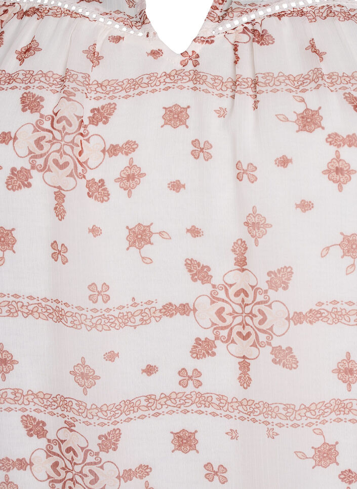 Mønstret bluse med flæsedetaljer og korte ærmer, Vanilla, Packshot image number 2