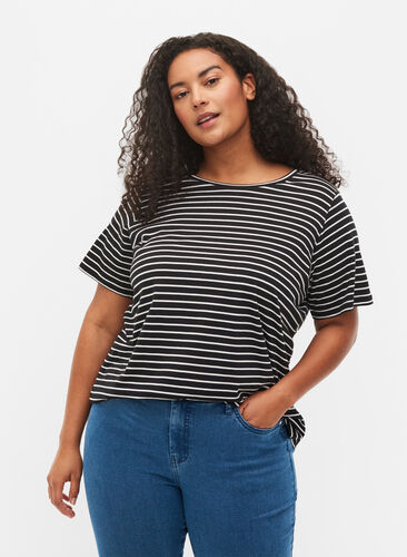 2-pak basis t-shirt i bomuld, Black/Black Stripe, Model image number 0