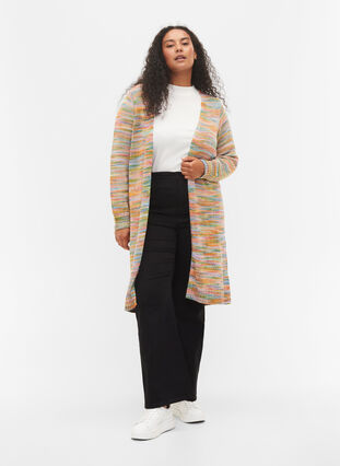 Lang mønstret strik cardigan i bomuldsblanding, Multi Color, Model image number 2