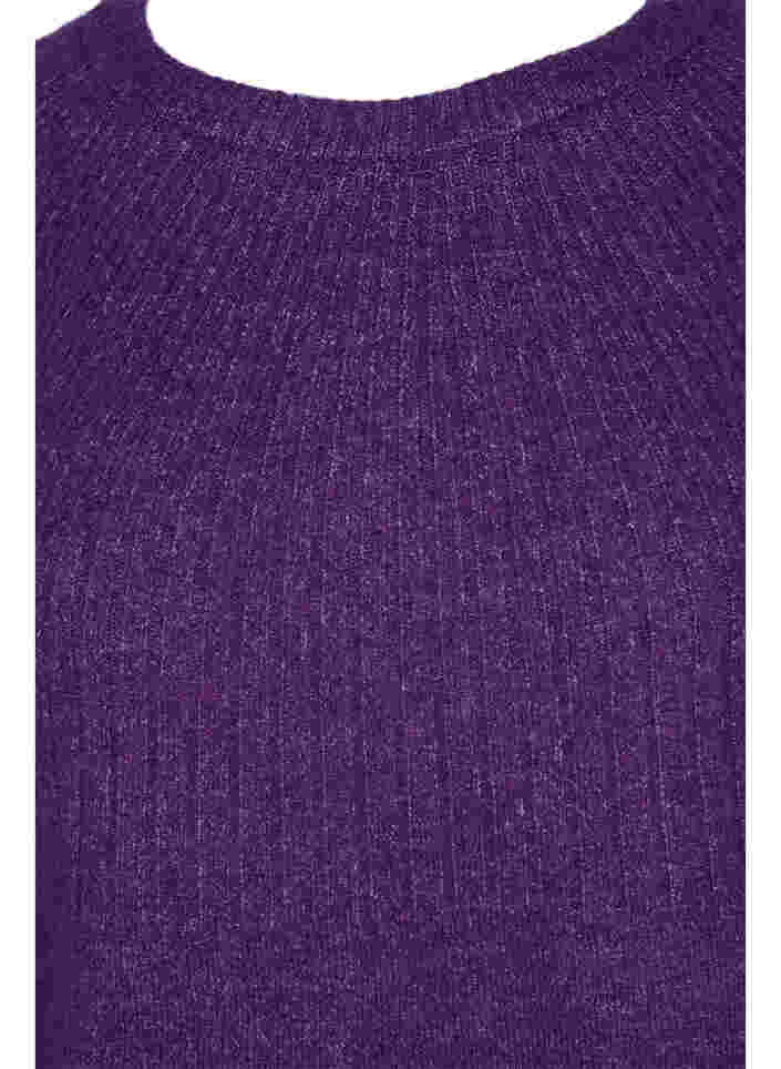 Meleret strikbluse med rib og ballonærmer, Ultra Violet Mel., Packshot image number 2